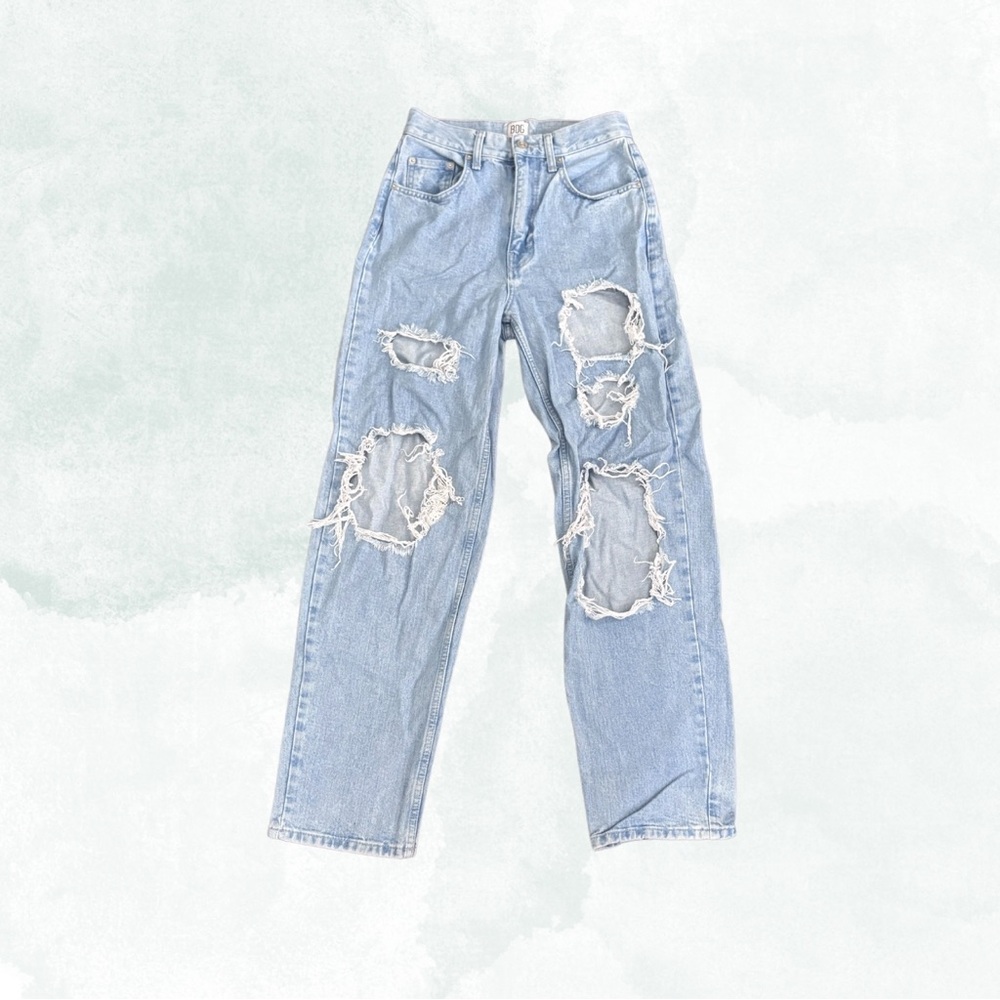 High waisted distressed light wash BDG denim